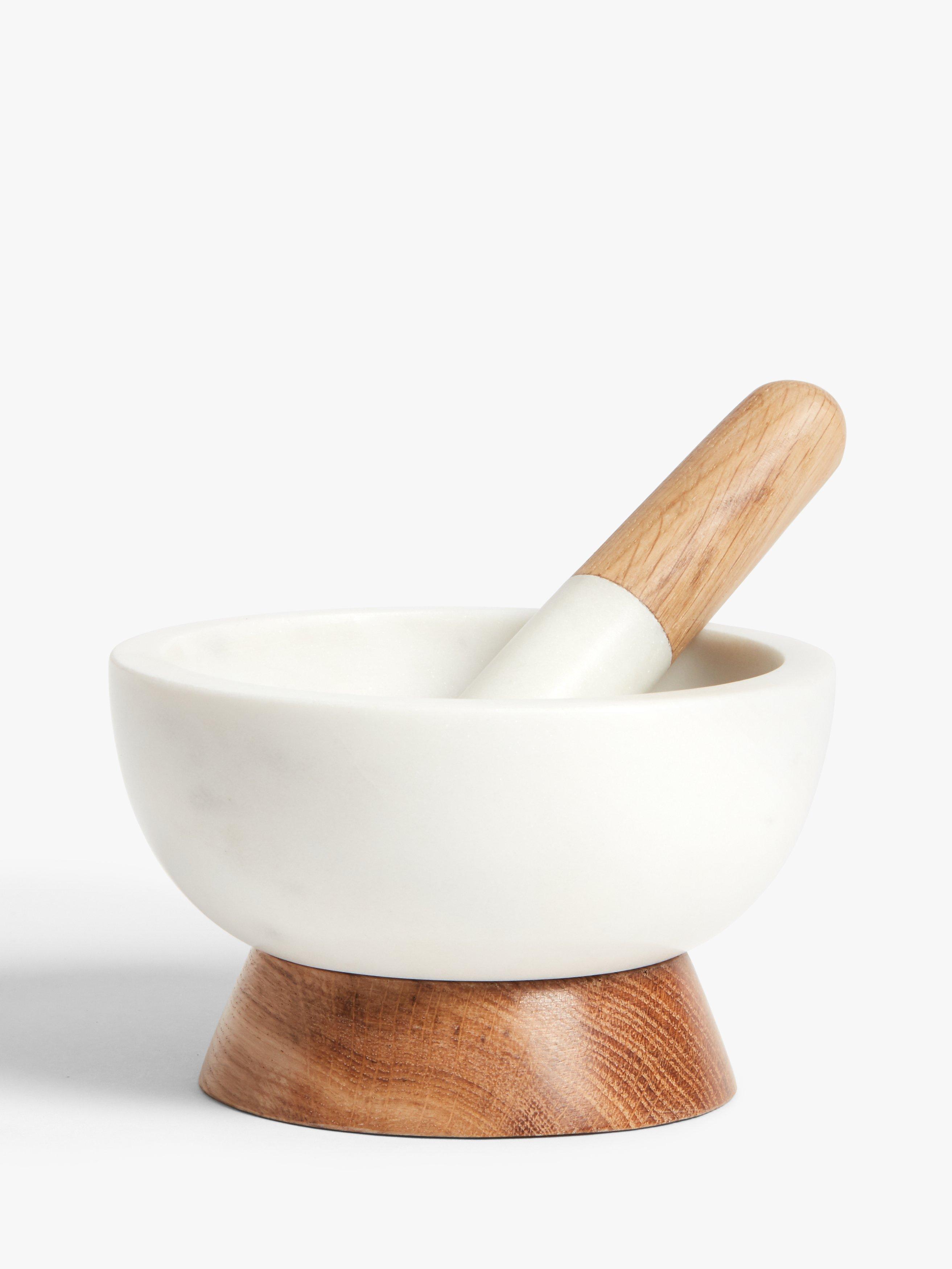 John Lewis Marble and Oak Wood Pestle & Mortar, Natural/White