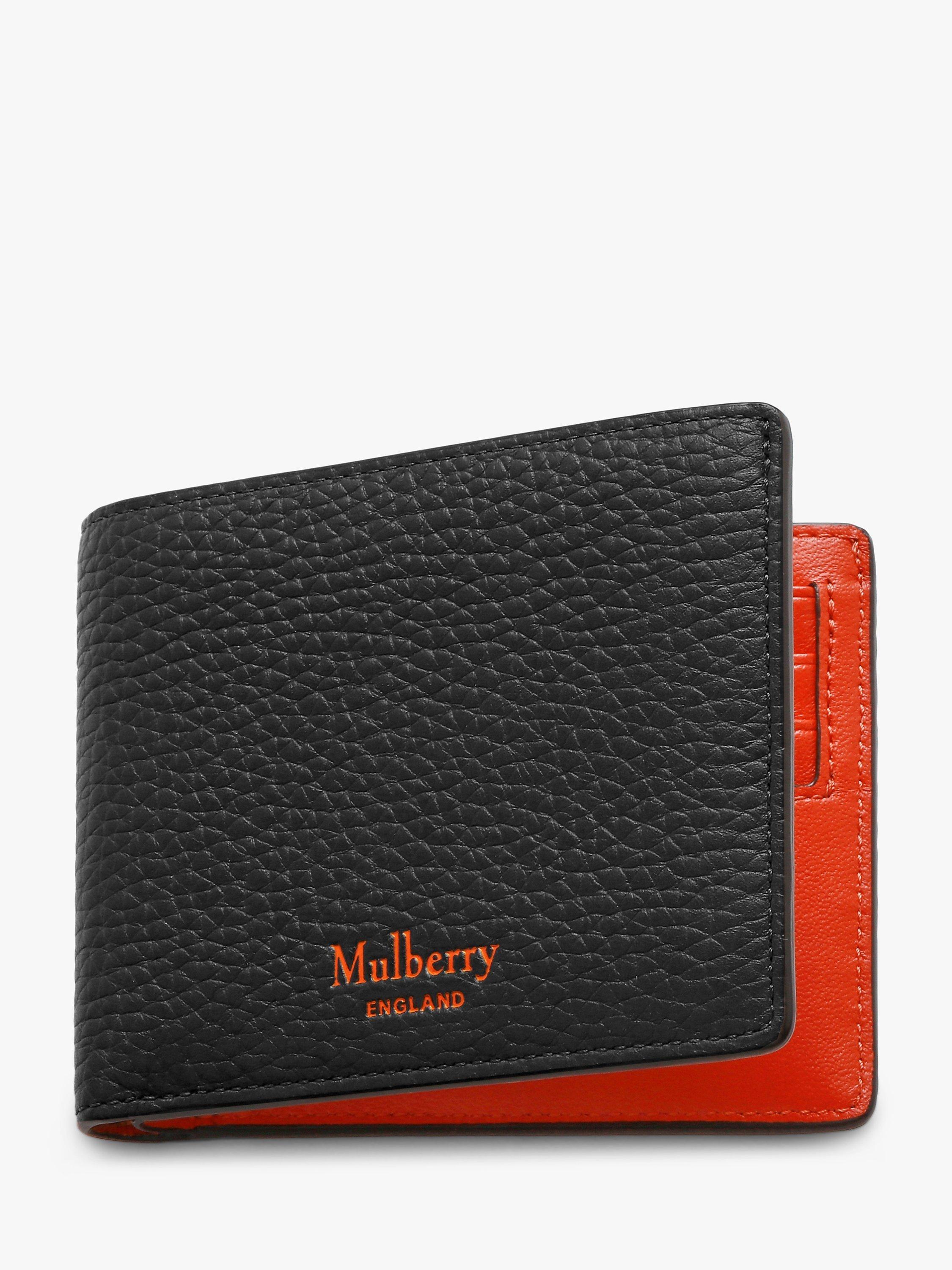 Mulberry Eight Card Contrast Heavy Grain Leather Wallet, Black/Coral Orange