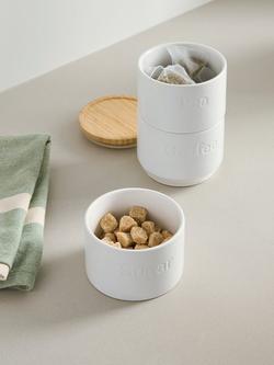 John Lewis Stacking Tea Coffee Sugar Ceramic Storage Containers, Set of 3, 550ml, White - view 2, White
