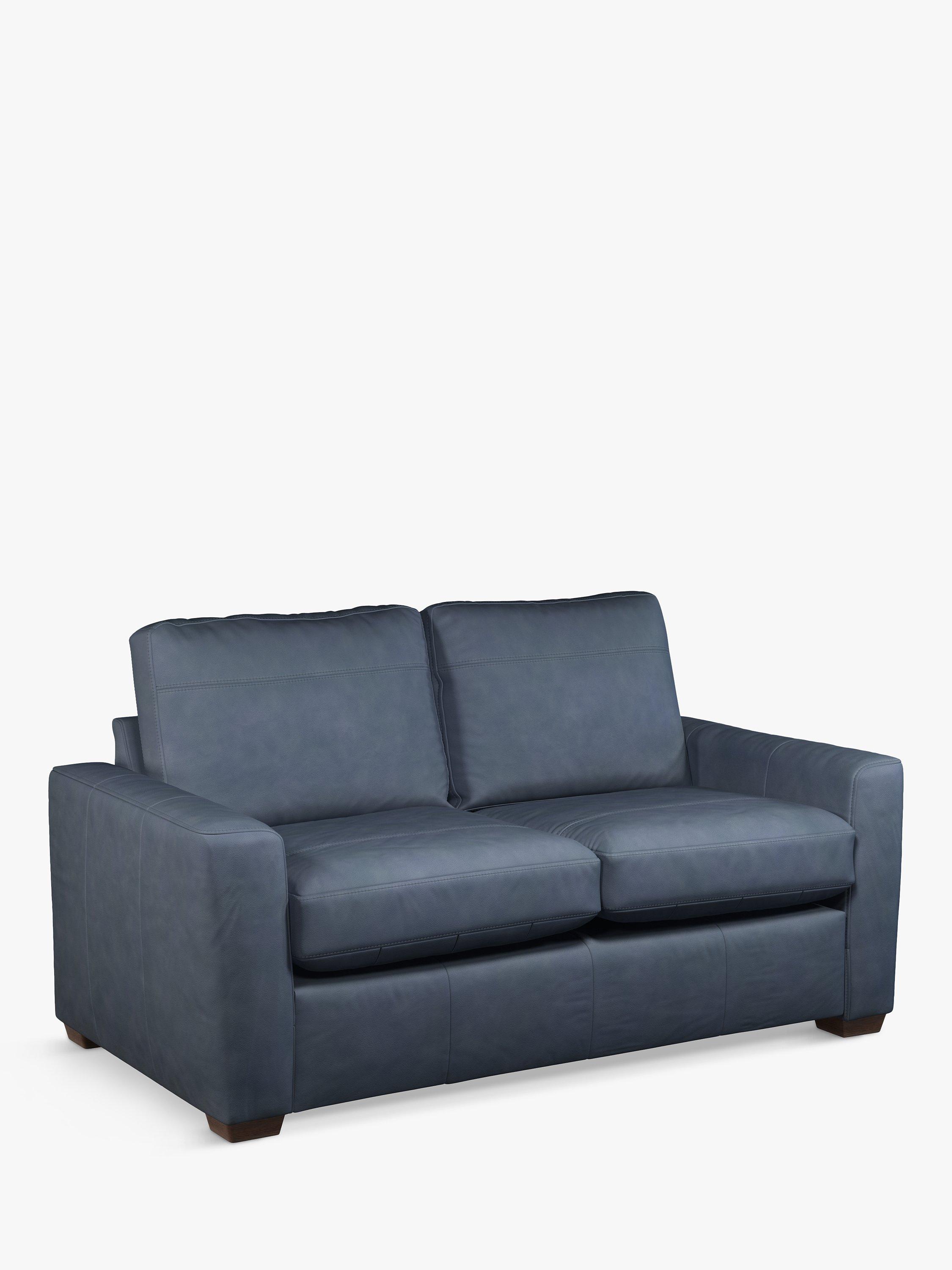 John Lewis OUTLET - Oliver Small 2 Seater Leather Sofa, Dark Leg, Soft Touch Blue - Like New
