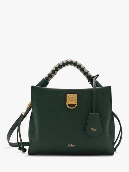 Mulberry Small Iris Heavy Grain & Silky Calf's Leather Shoulder Bag, Mulberry Green/Chalk