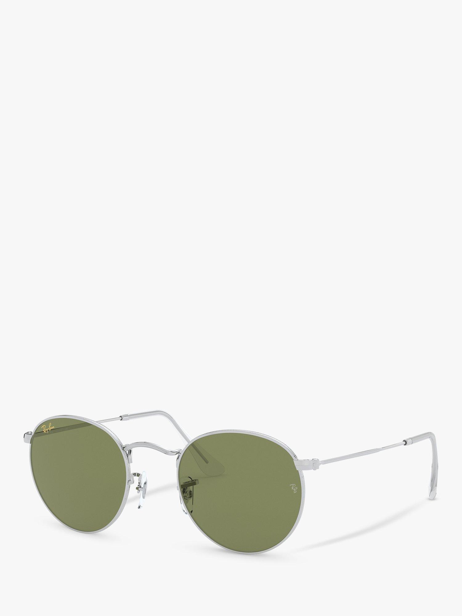 Ray-Ban RB3447 Men's Round Sunglasses, Silver/Green