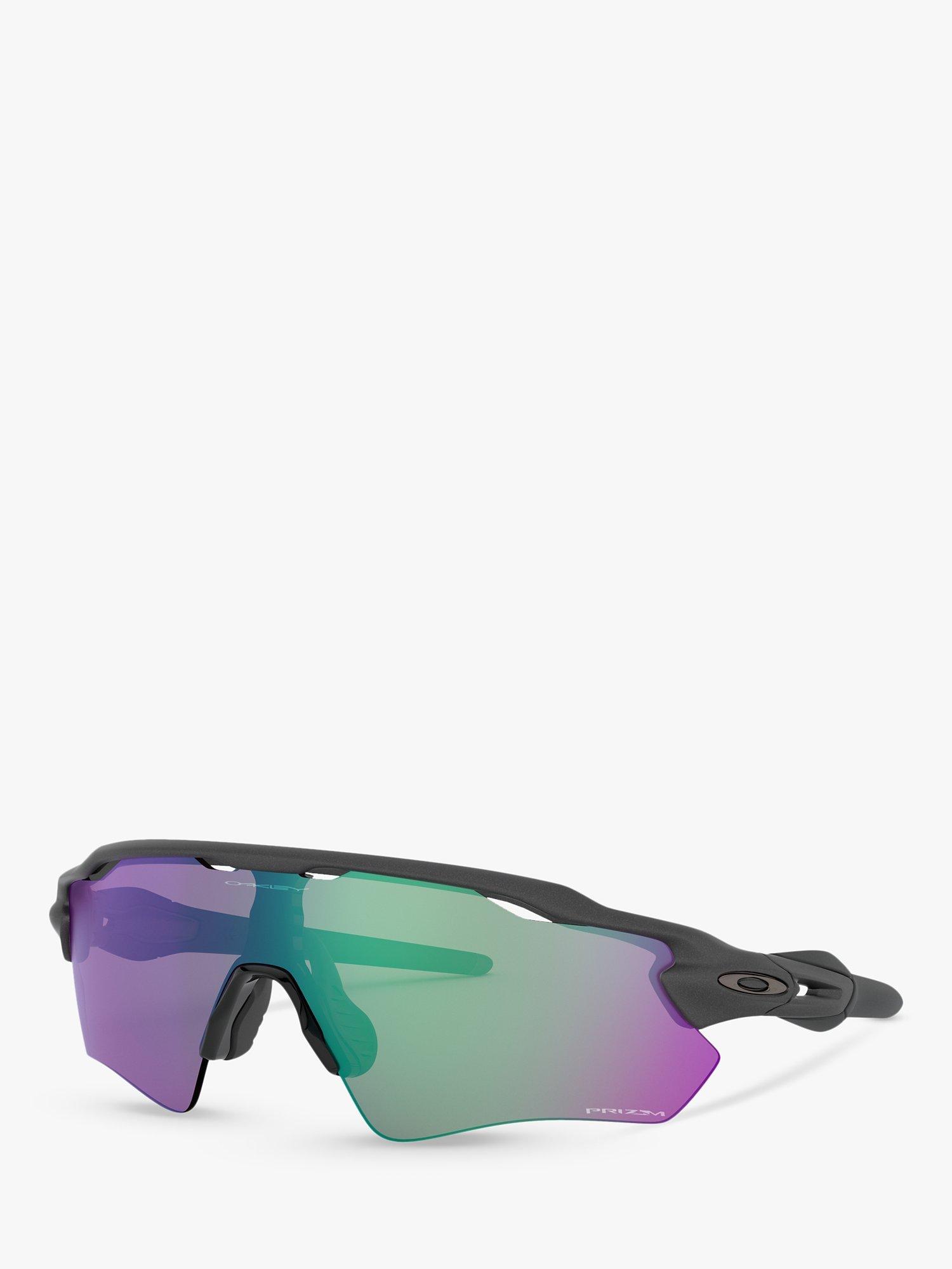Product image 1 of 11, which shows Oakley OO9208 Men's Radar EV Path Wrap Sunglasses, Steel/Mirror Green