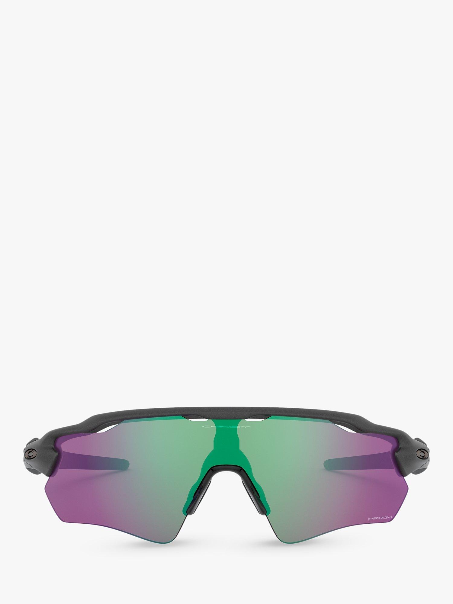 Product image 3 of 11, which shows Oakley OO9208 Men's Radar EV Path Wrap Sunglasses, Steel/Mirror Green