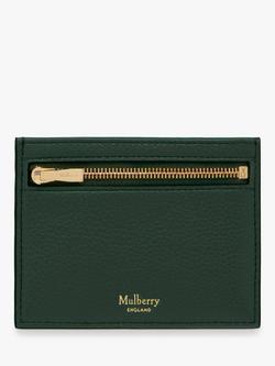 Mulberry Small Classic Grain Leather Zipped Credit Card Slip, Mulberry Green