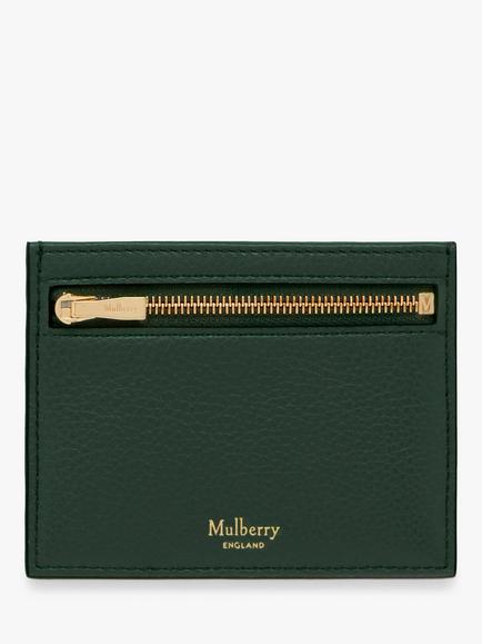 Mulberry Small Classic Grain Leather Zipped Credit Card Slip, Mulberry Green