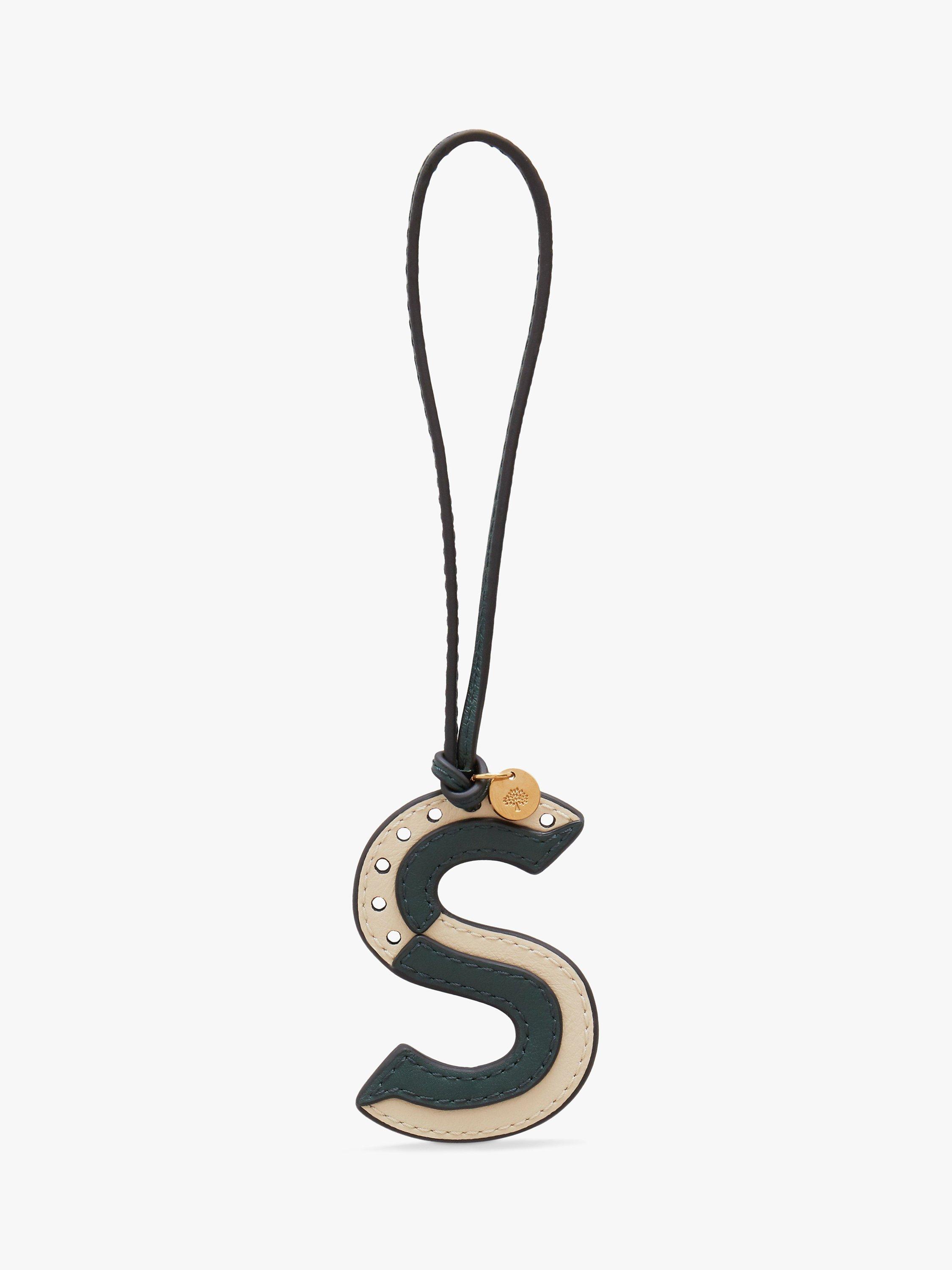 Mulberry Alphabet Leather Colourblock Keyring, Mulberry Green, S