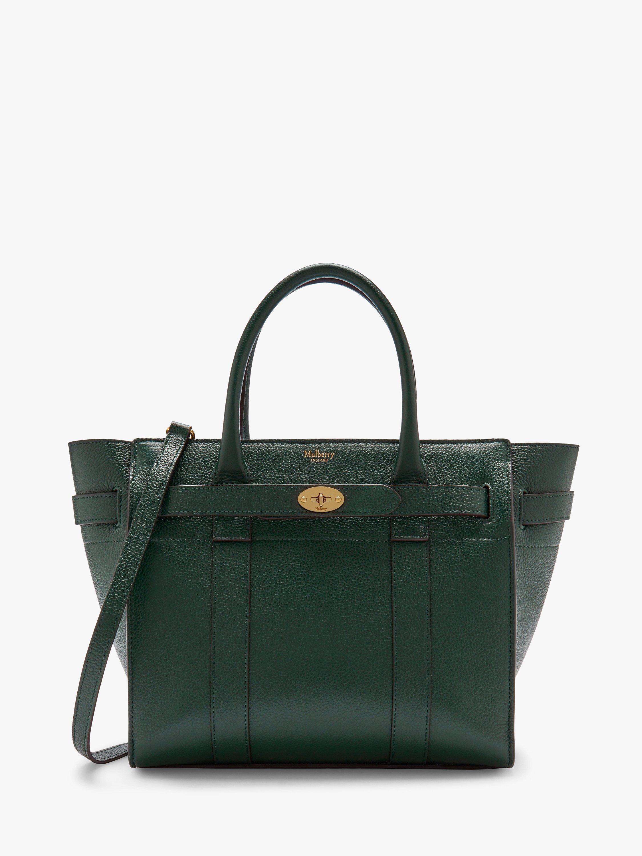 Mulberry Small Bayswater Zipped Classic Grain Leather Tote Bag Mulberry Green