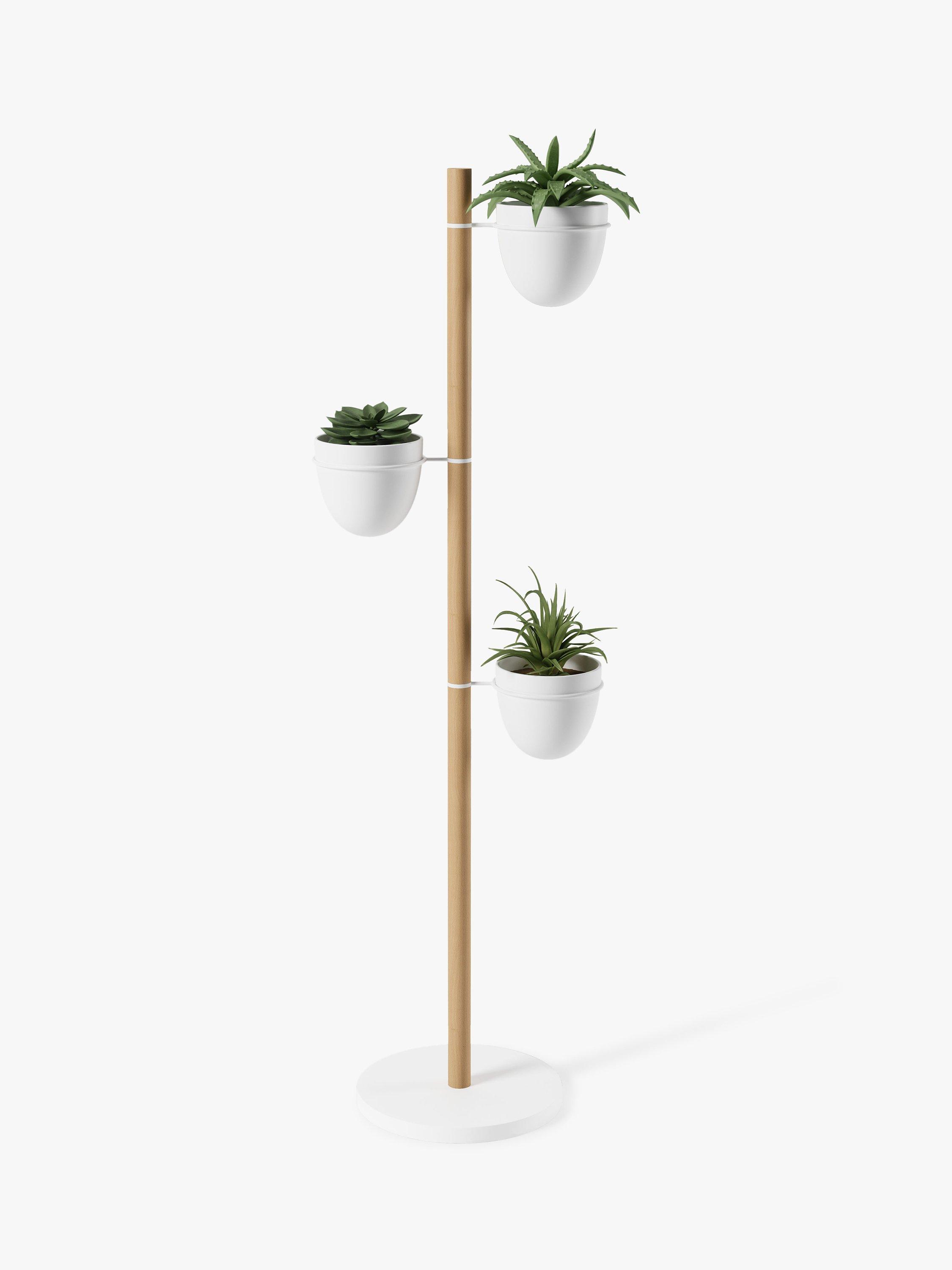 Umbra Floristand Trio Freestanding Beech Wood Planter, White/Natural