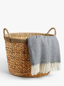 John Lewis Water Hyacinth Basket with Contrast Trim - view 2, Natural