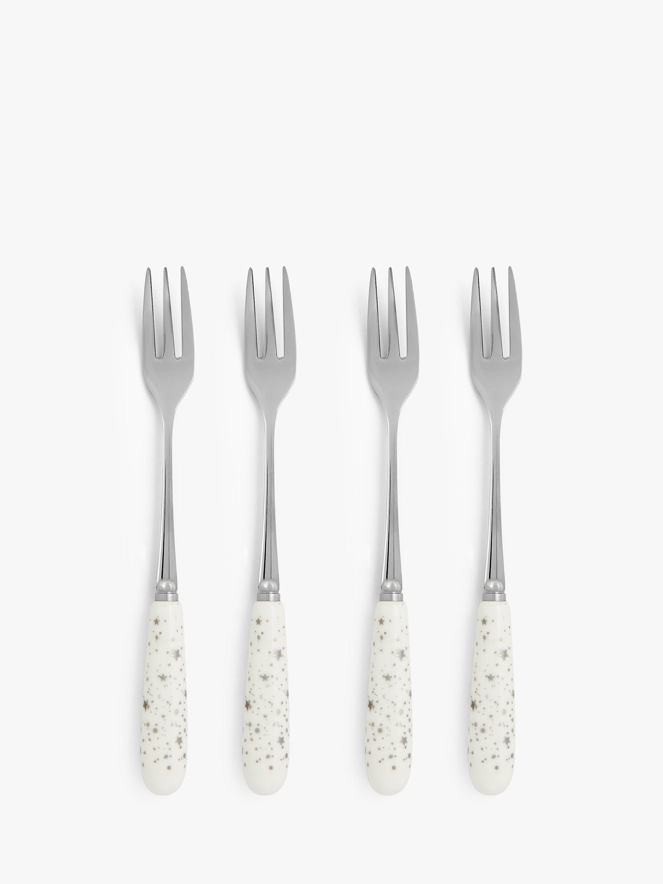 John Lewis Gift-Boxed Star Pattern Cake Forks, Set of 4, White/Silver