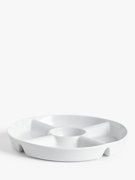 John Lewis Porcelain Chip and Dip Serving Dish, 26.4cm, White, White