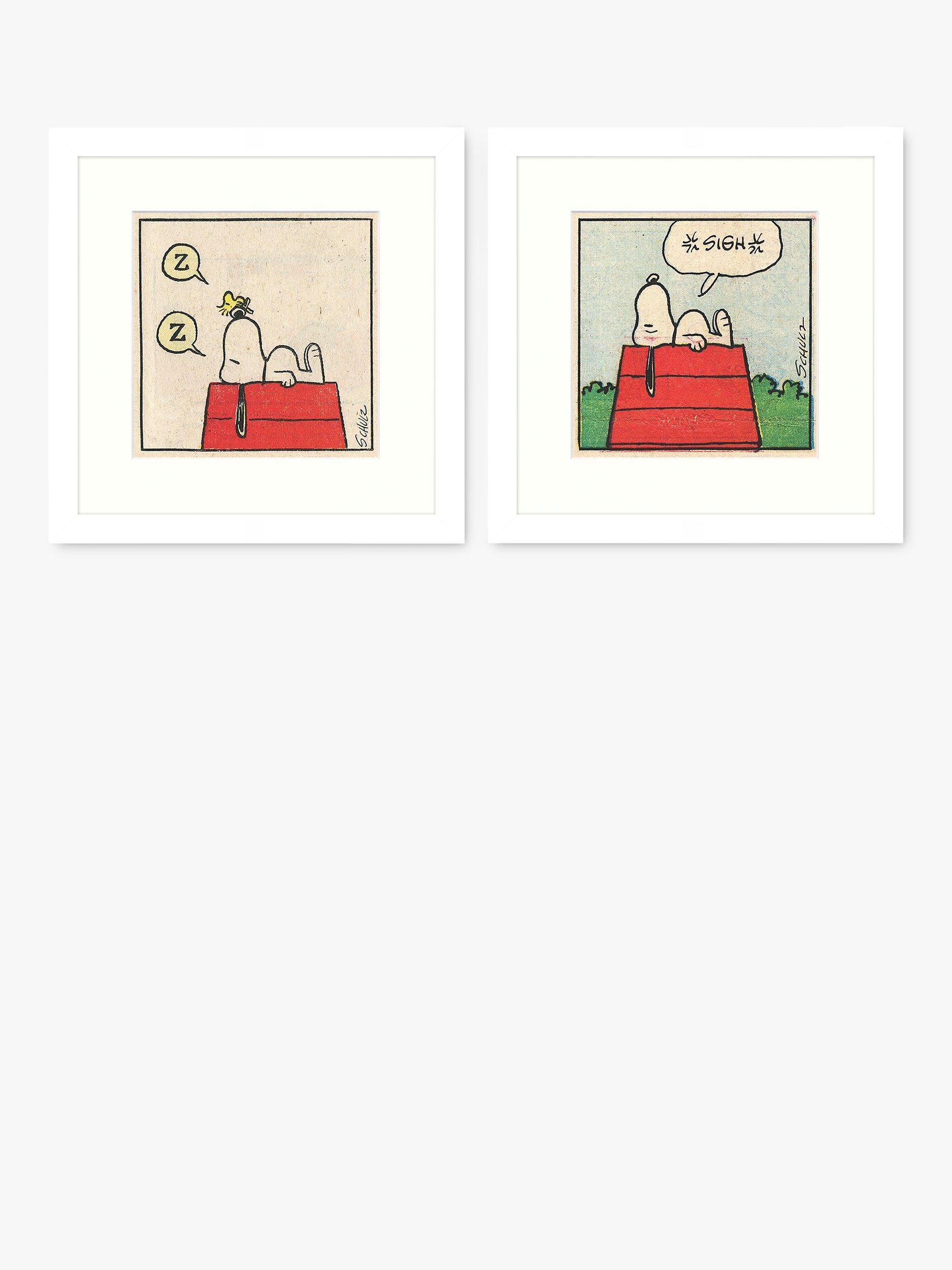 John Lewis Peanuts Snoopy Snooze Framed Print & Mount, Set of 2, 33.5 x 33.5cm, Red/Multi