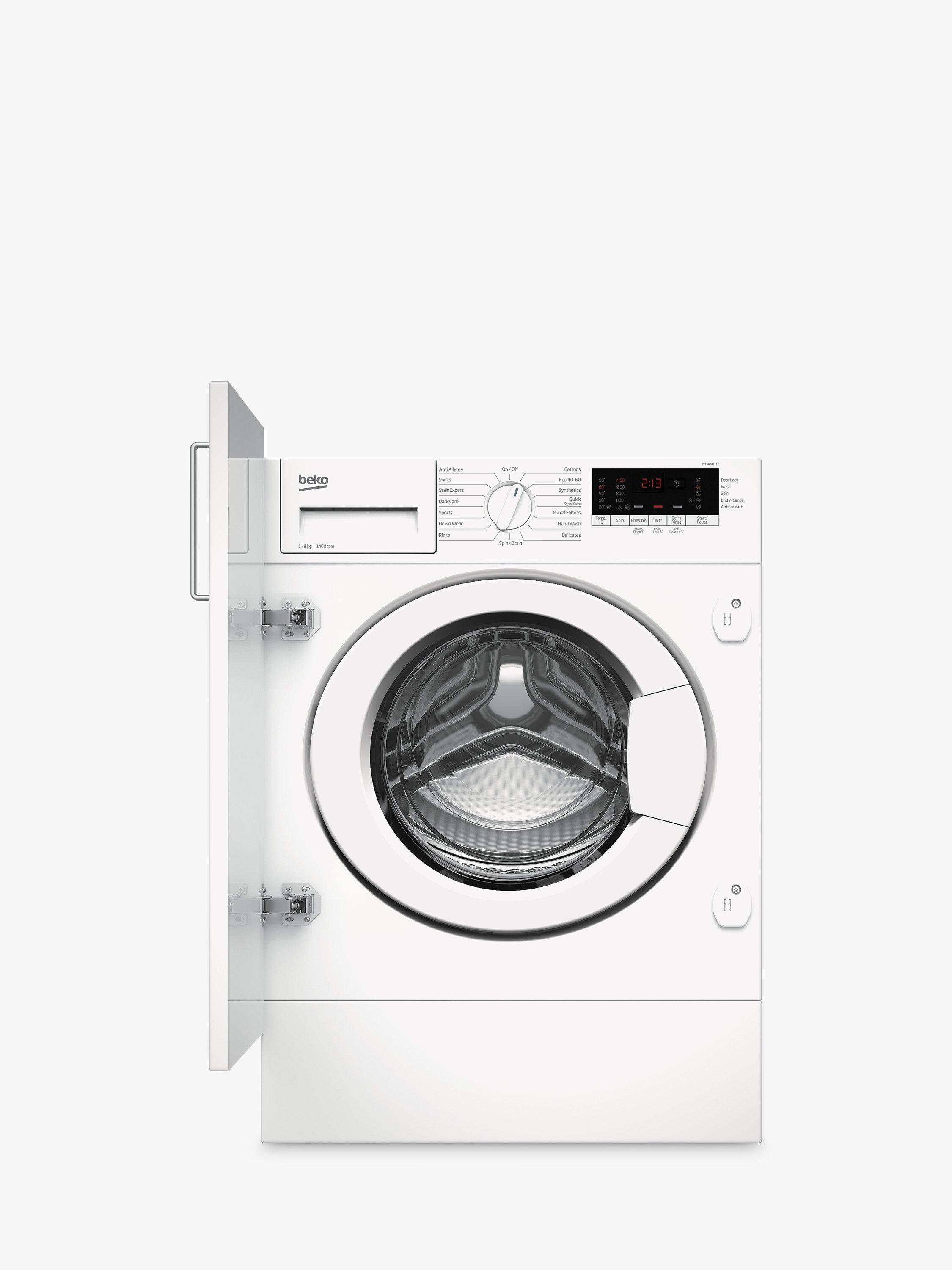 Beko WTIK84111F Integrated Washing Machine, 8kg Load, 1400rpm Spin, White