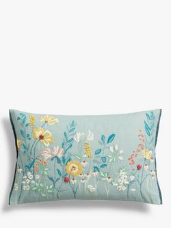 John Lewis Meadow Border Cushion, Duck Egg, Duck Egg