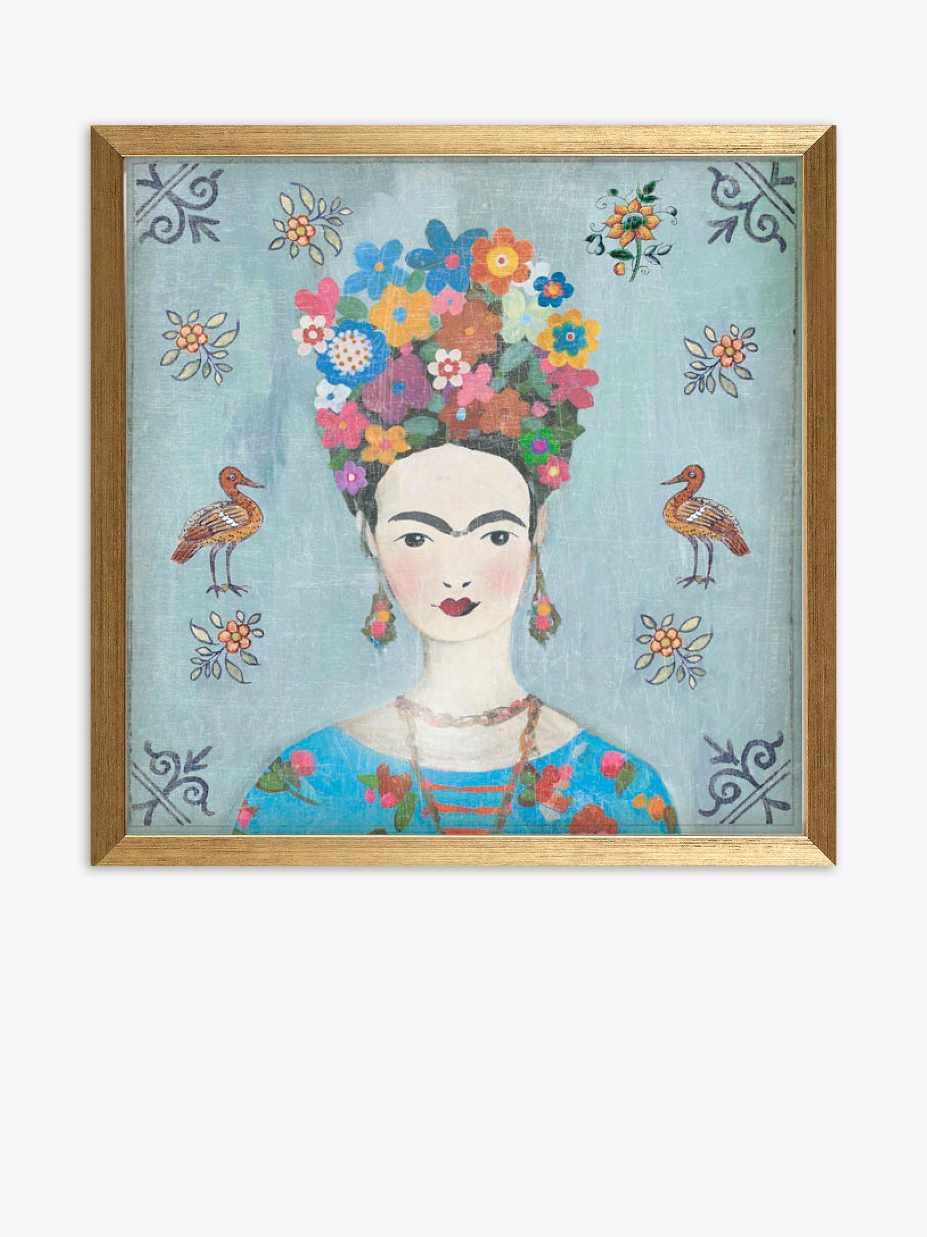 Aimee Wilson - Frida Kahlo Portrait Framed Print, 33 x 33cm, Blue/Gold