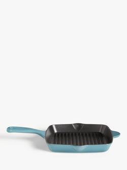 John Lewis Cast Iron Square Grill Pan, 26cm, Blue