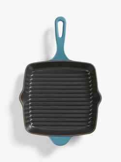 John Lewis Cast Iron Square Grill Pan, 26cm - view 2, Blue