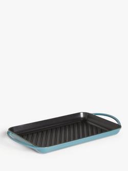 John Lewis Cast Iron Rectangular Grill Pan, 33cm, Blue