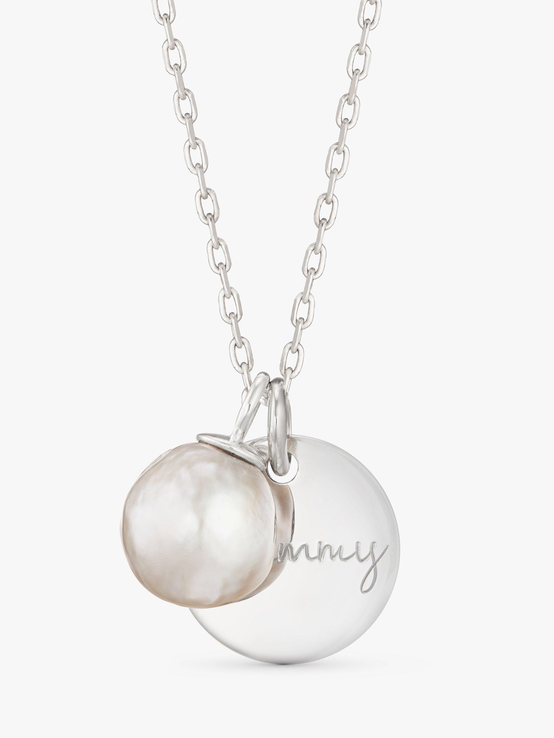 Product image 1 of 3, which shows Merci Maman Personalised Pearl Pendant Necklace, Silver