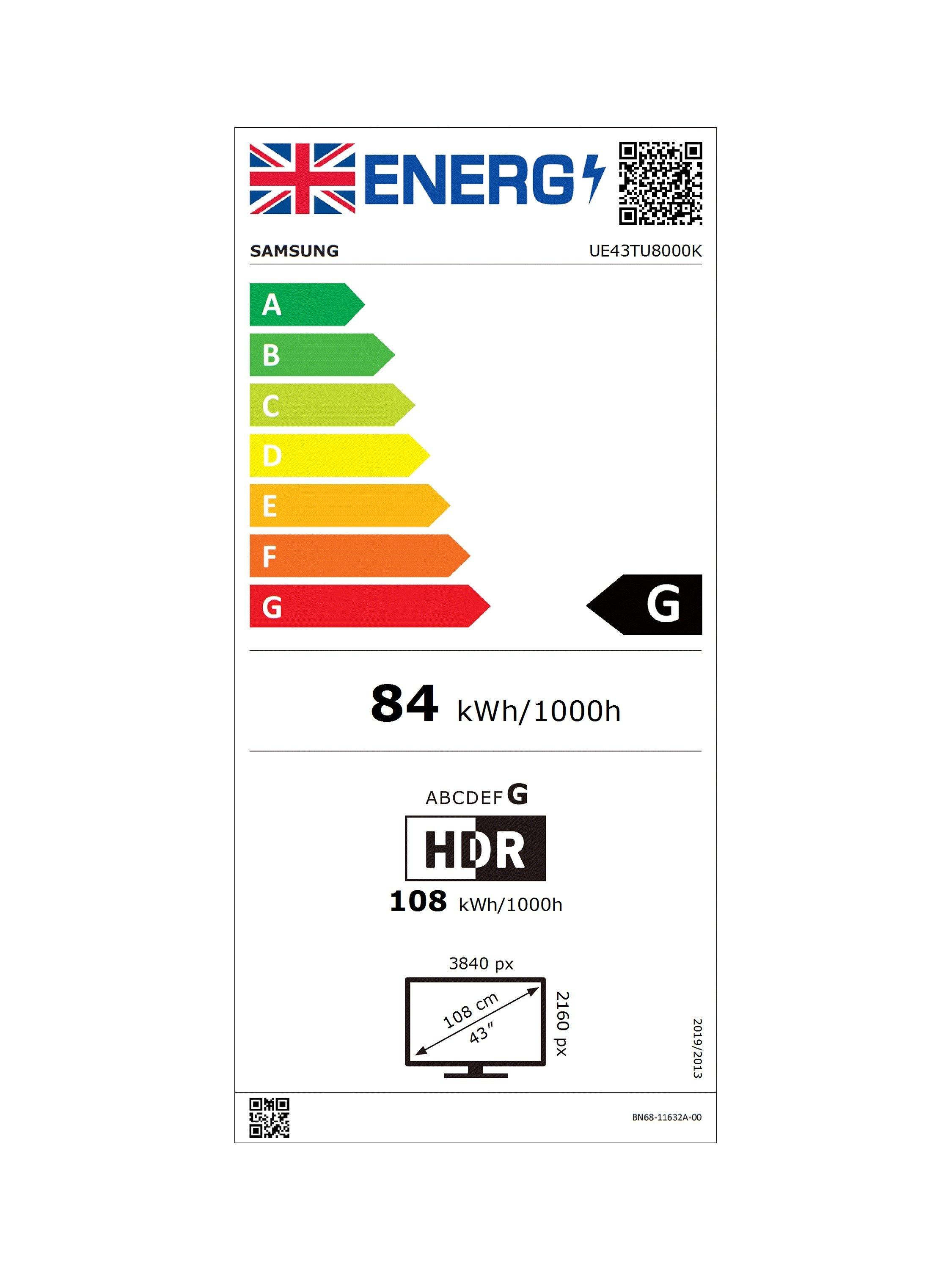 Samsung UE43TU8000 (2020) HDR 4K Ultra HD Smart TV, 43 inch with TVPlus ...