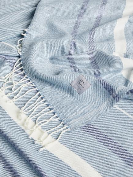 John Lewis Striped Coastal Throw, Blue - view 2, Blue