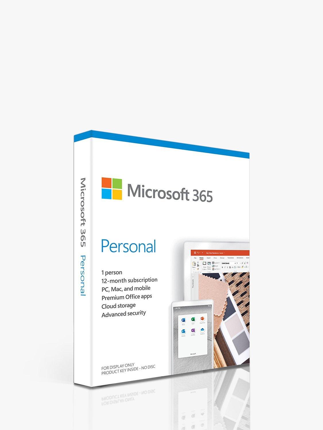 Microsoft 365 Personal, Office Software, PC/Mac, Tablets and Smartphones, 1 Year Subscription for 1 User