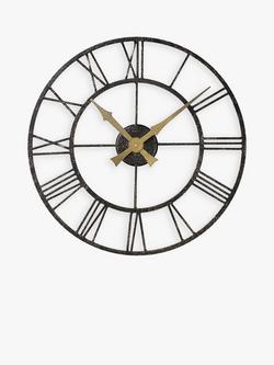 Lascelles Analogue Skeleton Roman Numerals Outdoor Wall Clock, 50cm, Brown, Brown