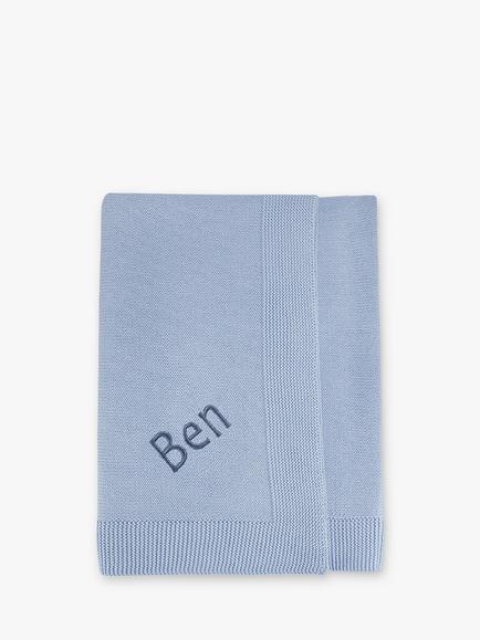 Babyblooms Personalised Knitted Baby Blanket, Pink, Blue