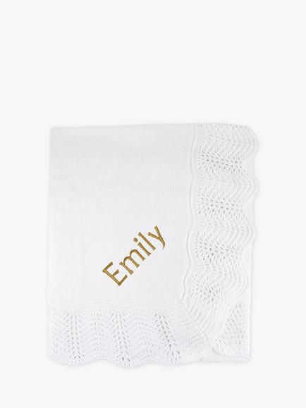 Babyblooms Personalised Traditional Knitted Christening Blanket, White - view 2, White