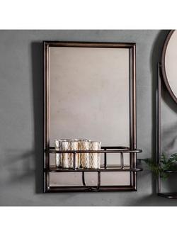 Gallery Direct Metal Frame Shelf & Rectangular Wall Mirror, 48 x 30cm, Black, Black