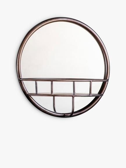 Gallery Direct Round Metal Frame Shelf Wall Mirror, 40cm, Antique Black, Antique Black