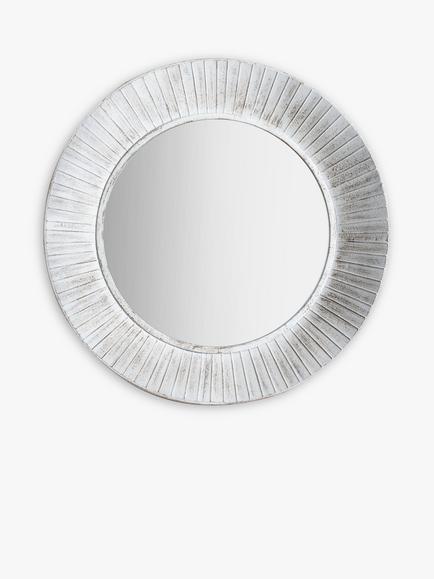 Gallery Direct Round Distressed Metal Wall Mirror, 81cm, White, White
