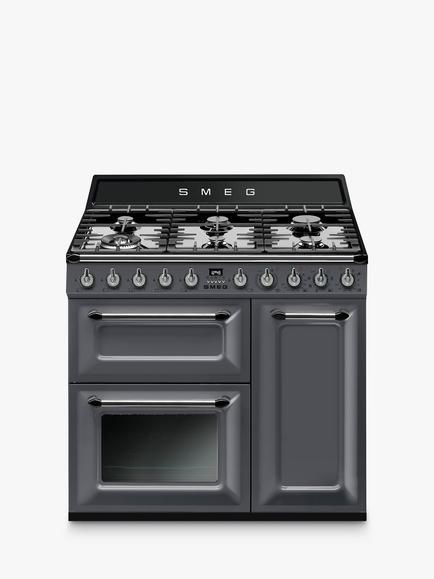 Smeg Victoria Dual Fuel Range Cooker, 90cm Wide, Slate Grey
