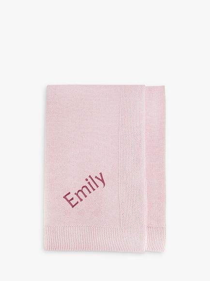 Babyblooms Personalised Knitted Baby Blanket, Pink, Pink