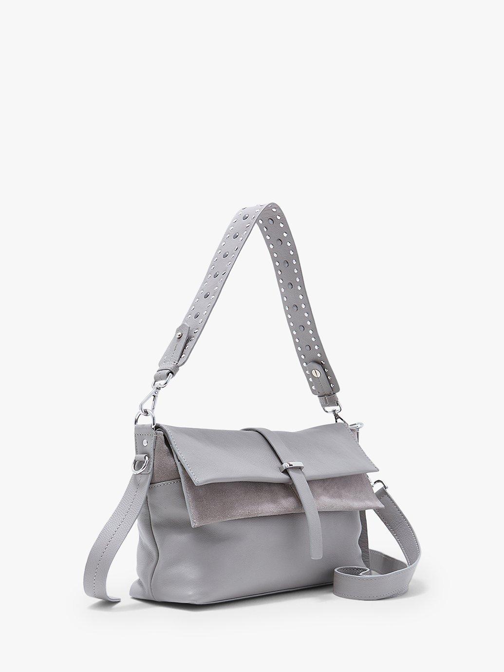 Mint Velvet Amber Leather Stud Cross Body Bag Grey