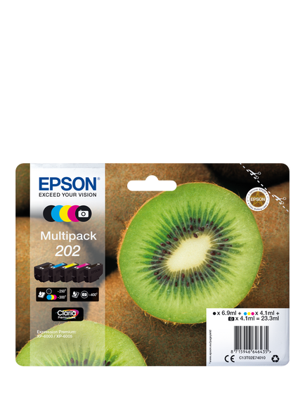 Epson Kiwi 202 Inkjet Printer Cartridge Multipack, Pack of 5, Multi
