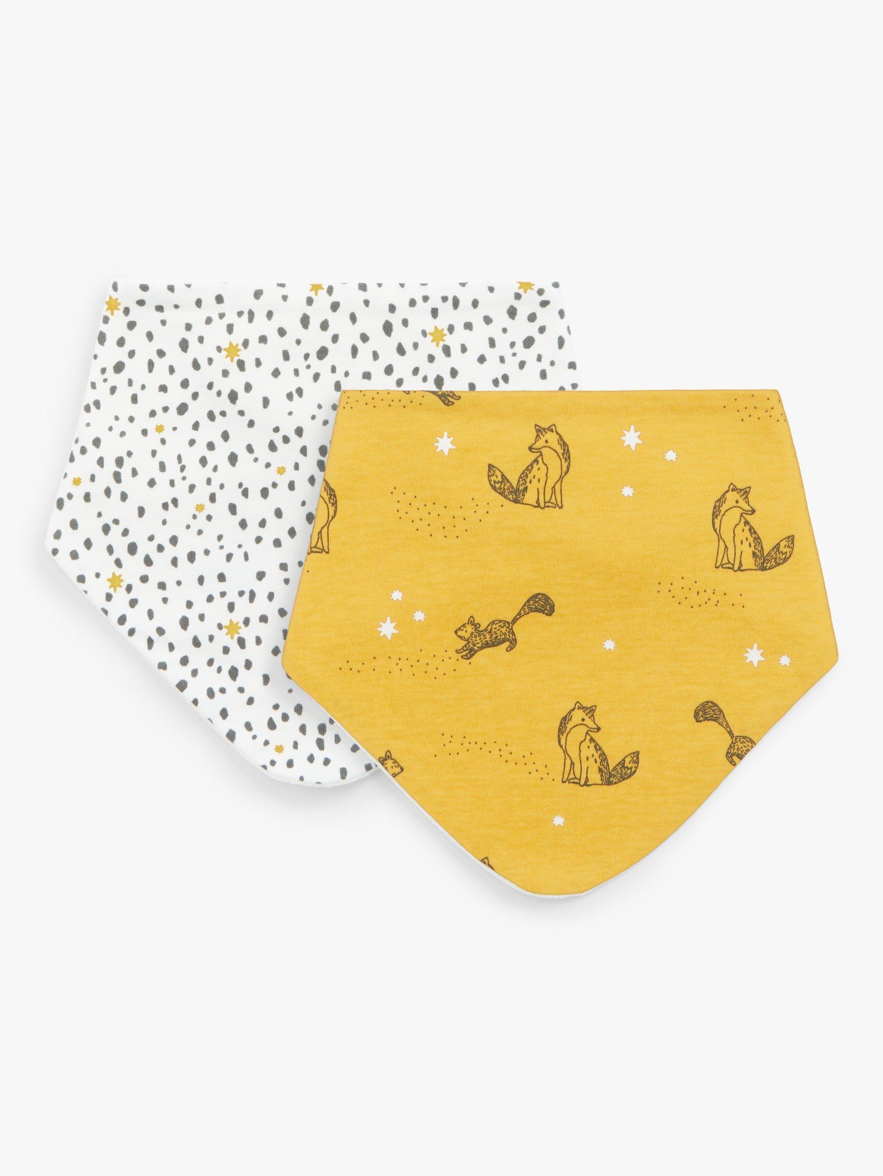 John Lewis Baby Dribble Bib, Pack of 2, Yellow/Multi