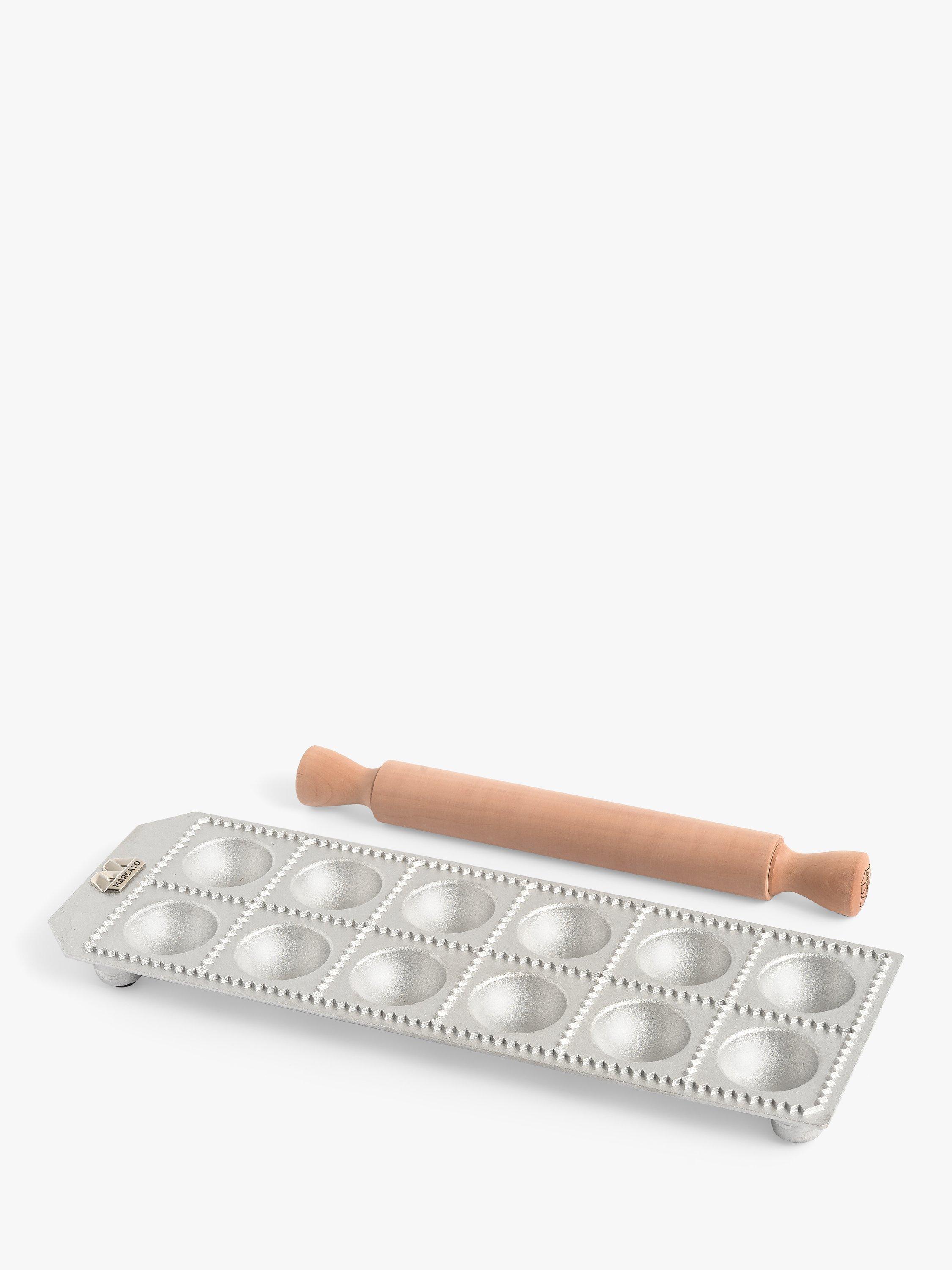 Marcato 12 Square Ravioli Pasta Cutter Mould & Pear Wood Rolling Pin