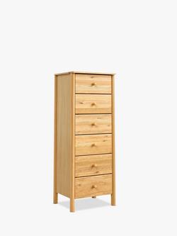 John Lewis Spindle 6 Drawer Tallboy Chest, Oak