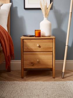 John Lewis Spindle 2 Drawer Bedside Table, Oak - view 2, Oak