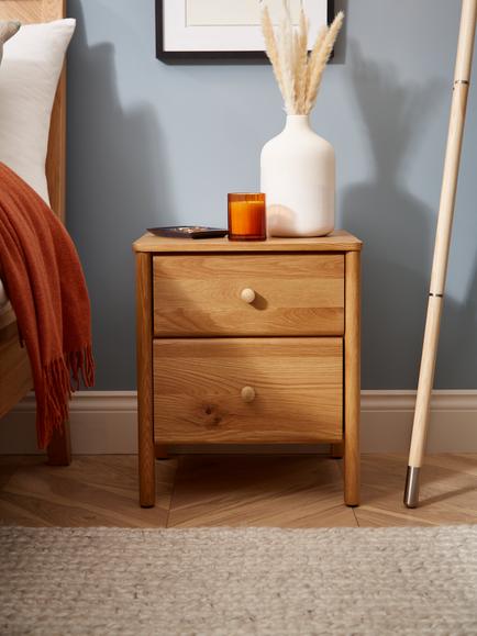 John Lewis Spindle 2 Drawer Bedside Table, Oak - view 2, Oak