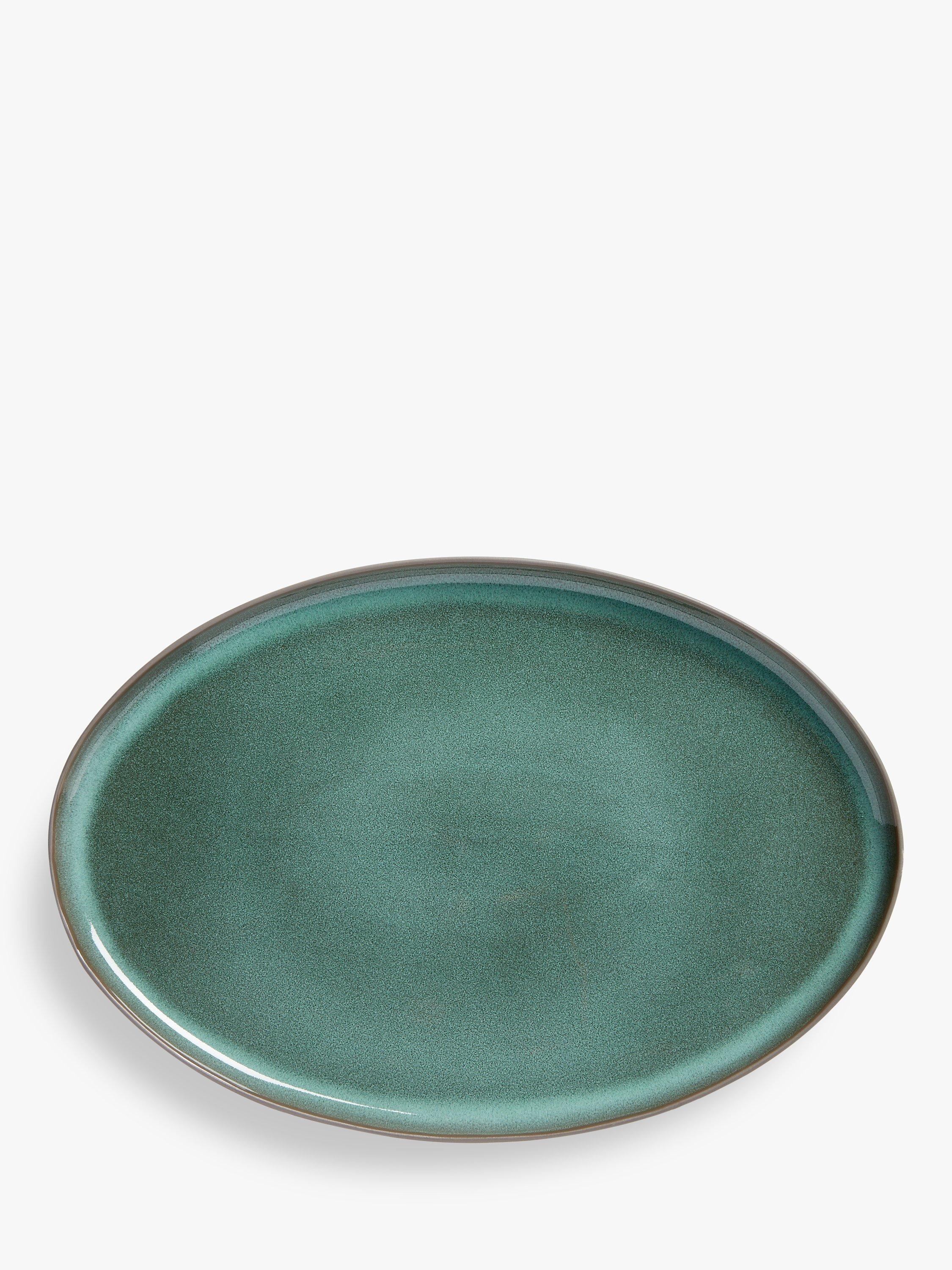 John Lewis Reactive Glaze Stoneware Oval Platter, 38.9cm, Green