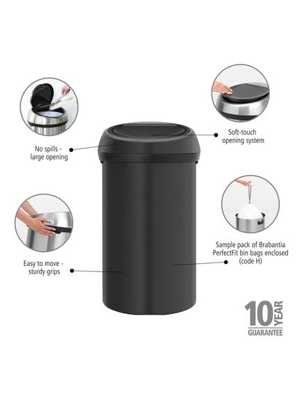 Brabantia Touch Bin, 60L, Mineral - view 2, Mineral Infinite Grey