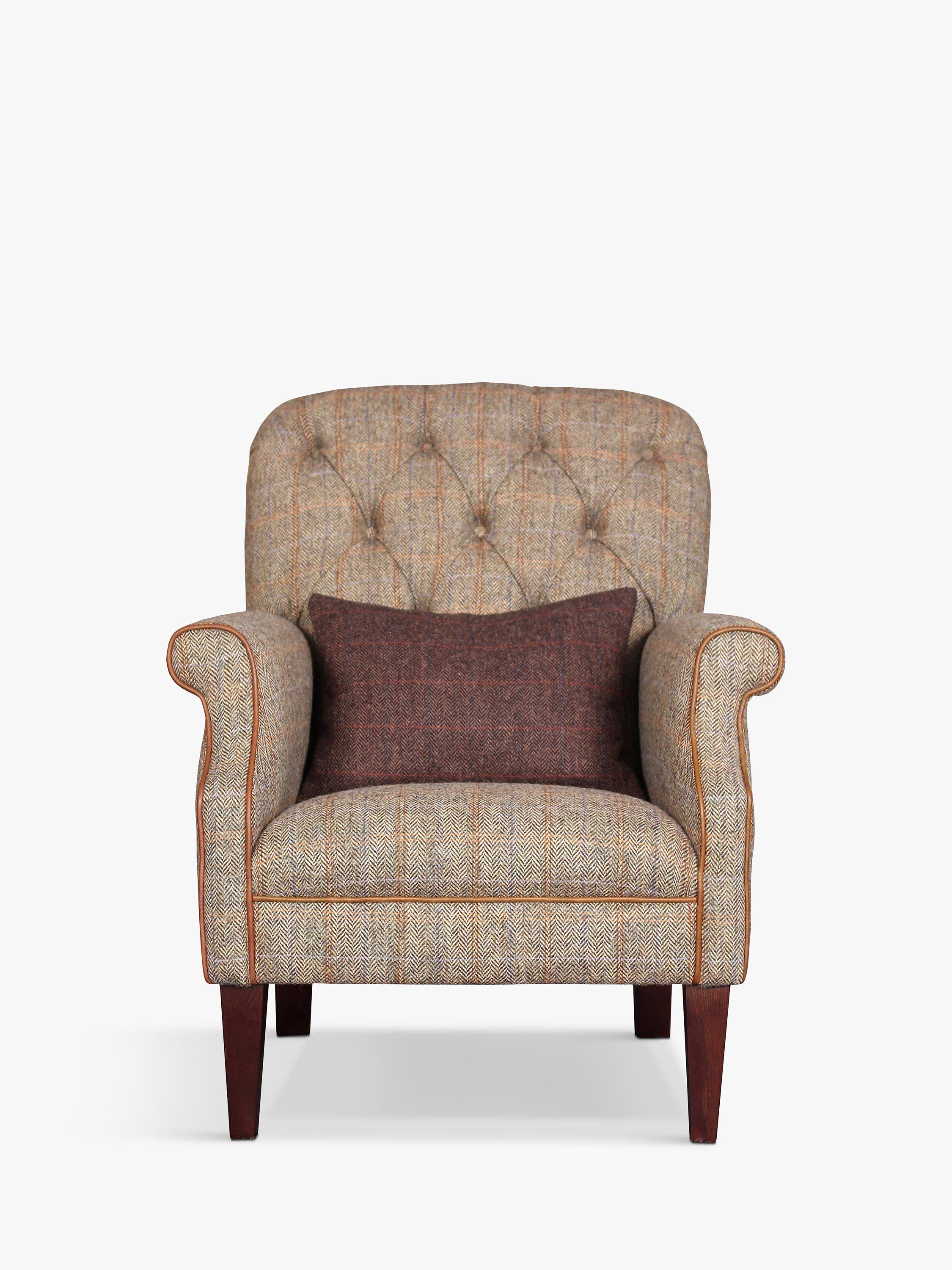 Tetrad Flynn II Armchair, Bracken with Brompton Tan Leather Piping