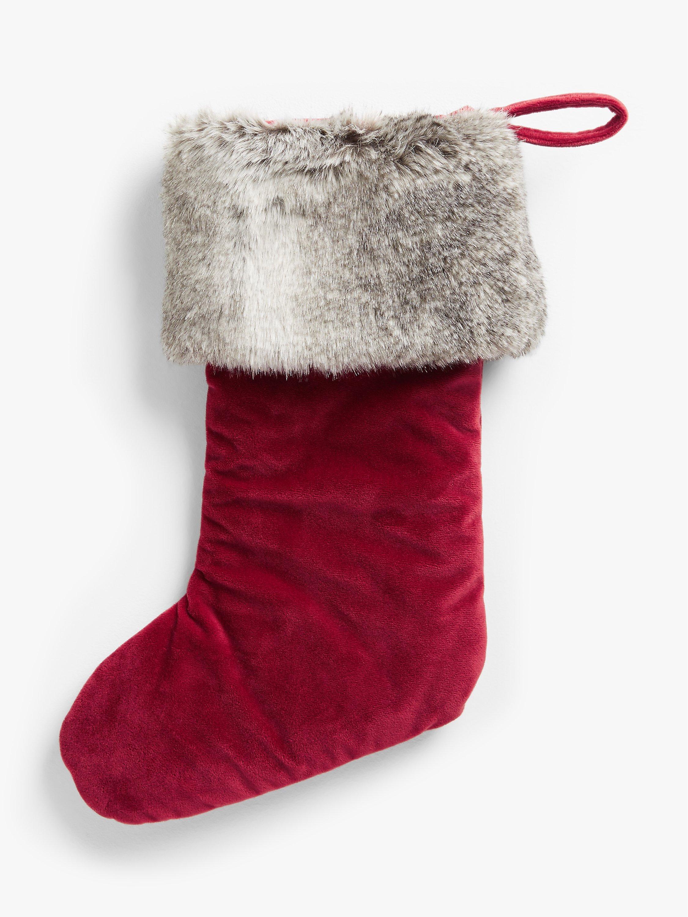 John Lewis & Partners Velvet Stocking With Faux Fur Trim, Red / White
