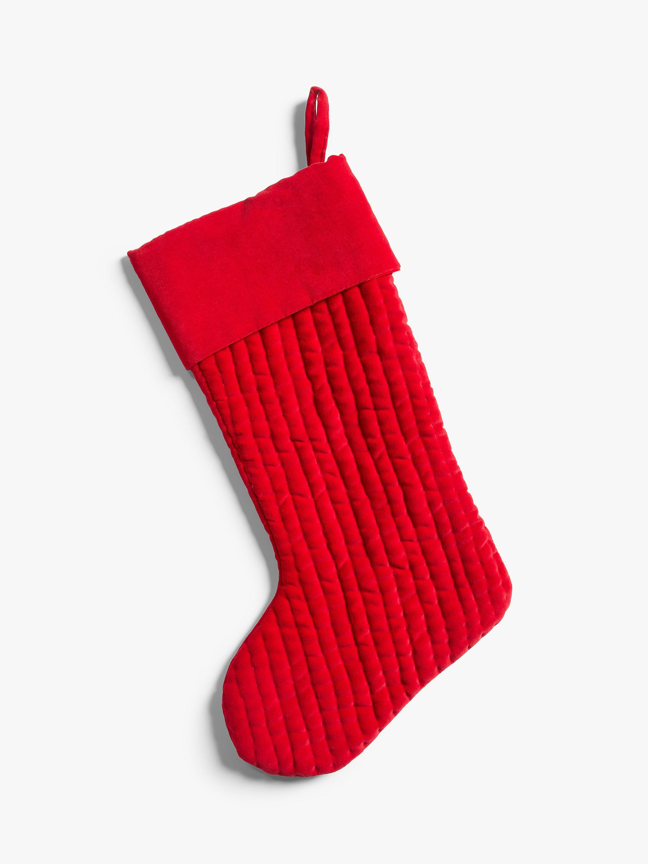 John Lewis & Partners Ribbed Velvet Christmas Stocking, Red