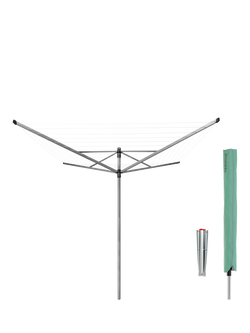 Brabantia Lift-O-Matic Rotary Clothes Outdoor Airer Washing Line with Ground Spike and Cover, 50m, Metallic Grey, Metallic Grey
