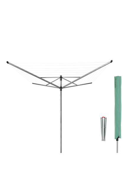 Brabantia Lift-O-Matic Rotary Clothes Outdoor Airer Washing Line with Ground Spike and Cover, 50m, Metallic Grey, Metallic Grey