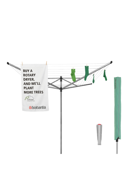 Brabantia Lift-O-Matic Rotary Clothes Outdoor Airer Washing Line with Ground Spike and Cover, 50m, Metallic Grey - view 2, Metallic Grey